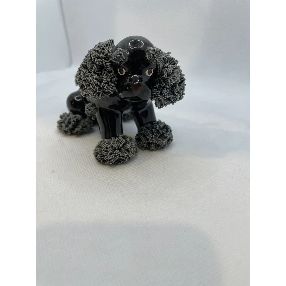 Vintage Black Poodle Dog Figurine Spaghetti Trim 3 Inches Tall MCM